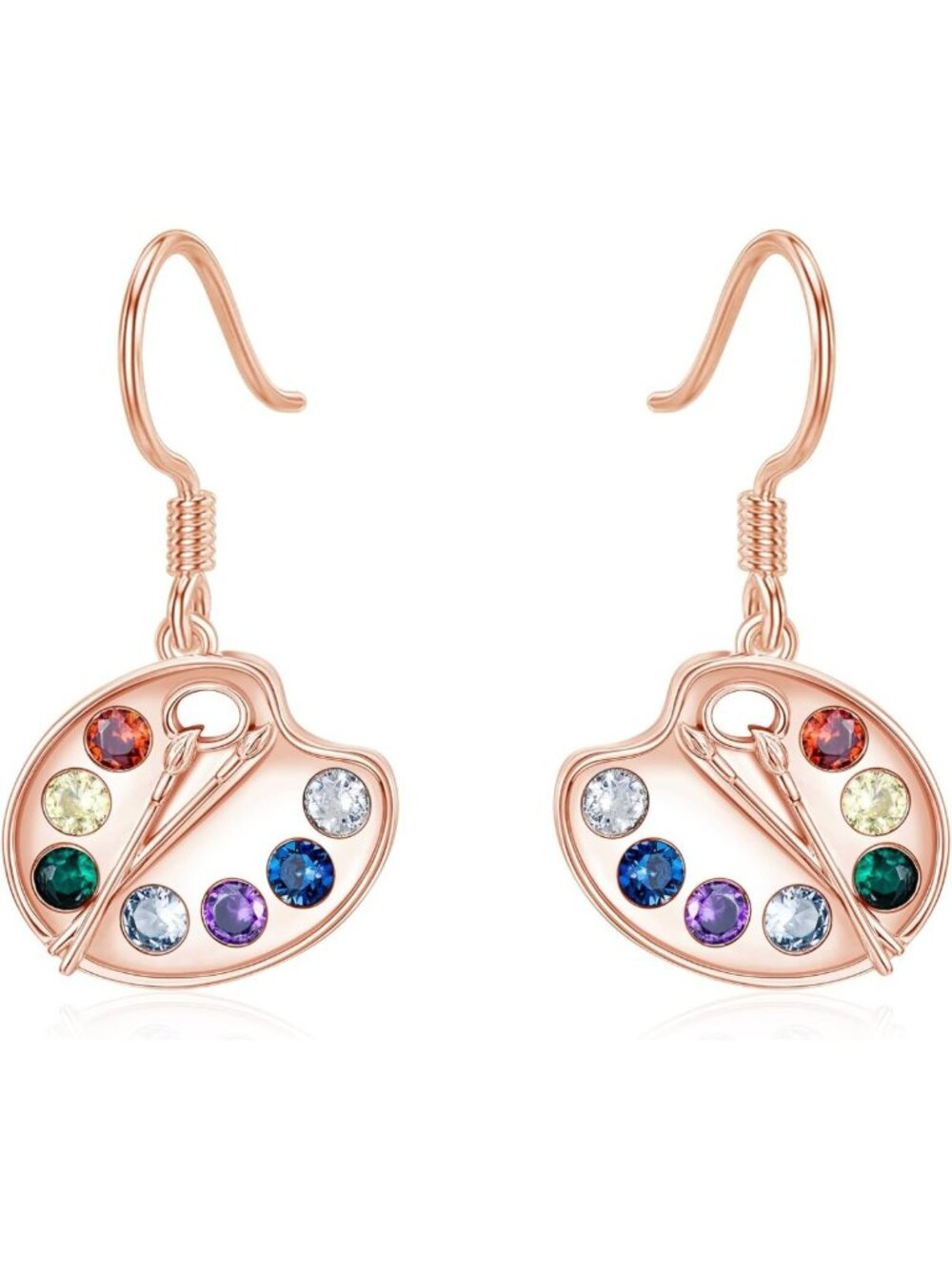 Colorful 925 Sterling Silver Paint Palette & Brush Dangle Earrings - Artist